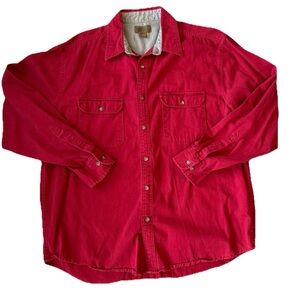 Vintage Faded Glory Button Up Shirt Large Red Long Sleeve 90s Western Cowboy